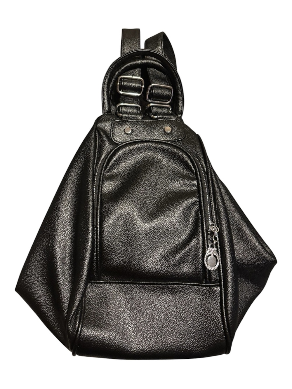 Womenโs Black Faux Leather Sling Backpack - Minimal Everyday Carry